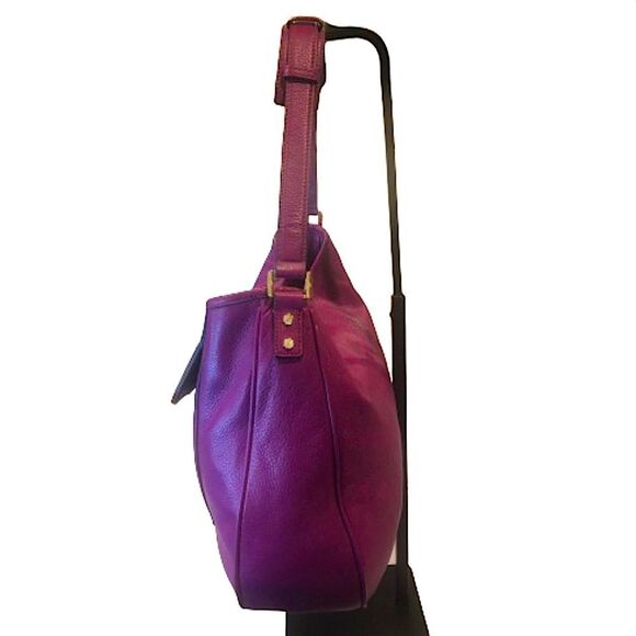 TORY BURCH Amanda Hobo Purple Tumbled Leather Front Pocket Oversized Bag - Picture 13 of 17